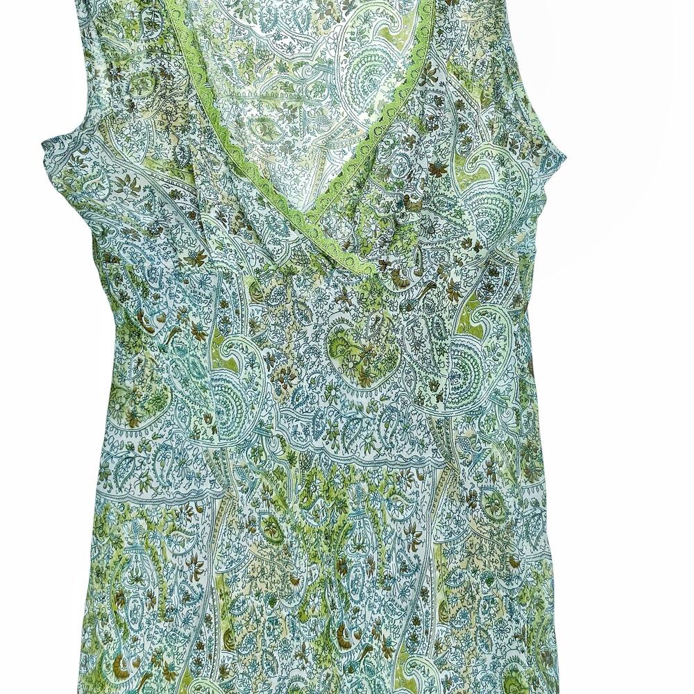 Vintage Y2K Green Paisley Mesh Overlay Slip Midi Dress Fairycore Boho Resort EUC - Picture 14 of 16